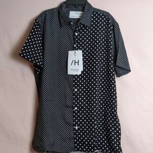 ASOS Selected Homme Black and White Polka Dot Button Up Short Sleeve Shirt M